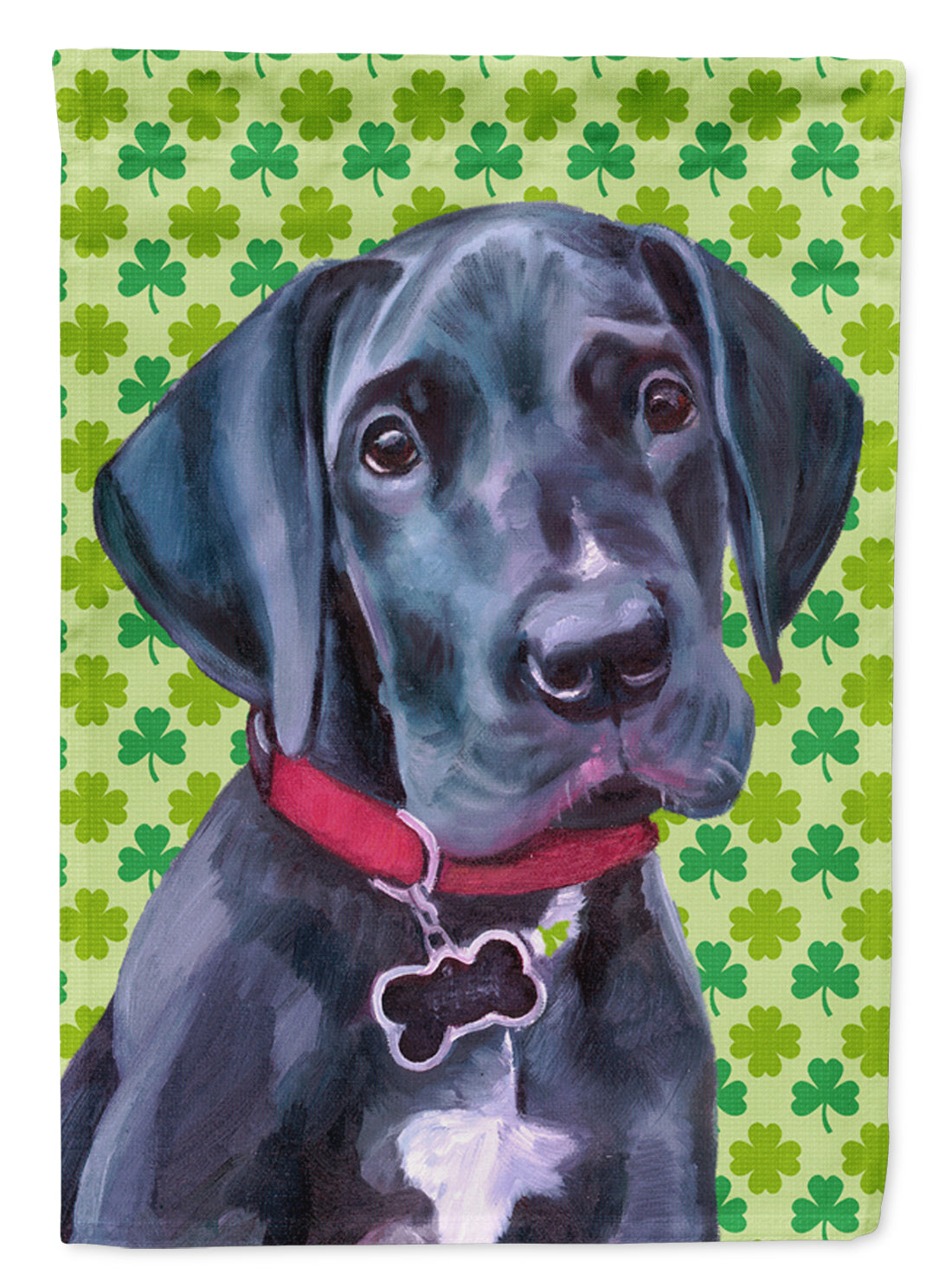 Black Great Dane Puppy St. Patrick's Day Shamrock Flag Garden Size  the-store.com.