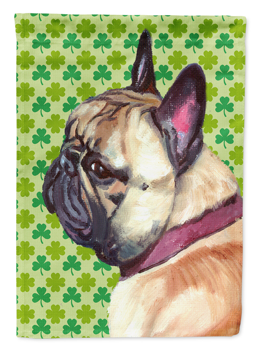 French Bulldog Frenchie St. Patrick's Day Shamrock Flag Garden Size LH9573GF  the-store.com.