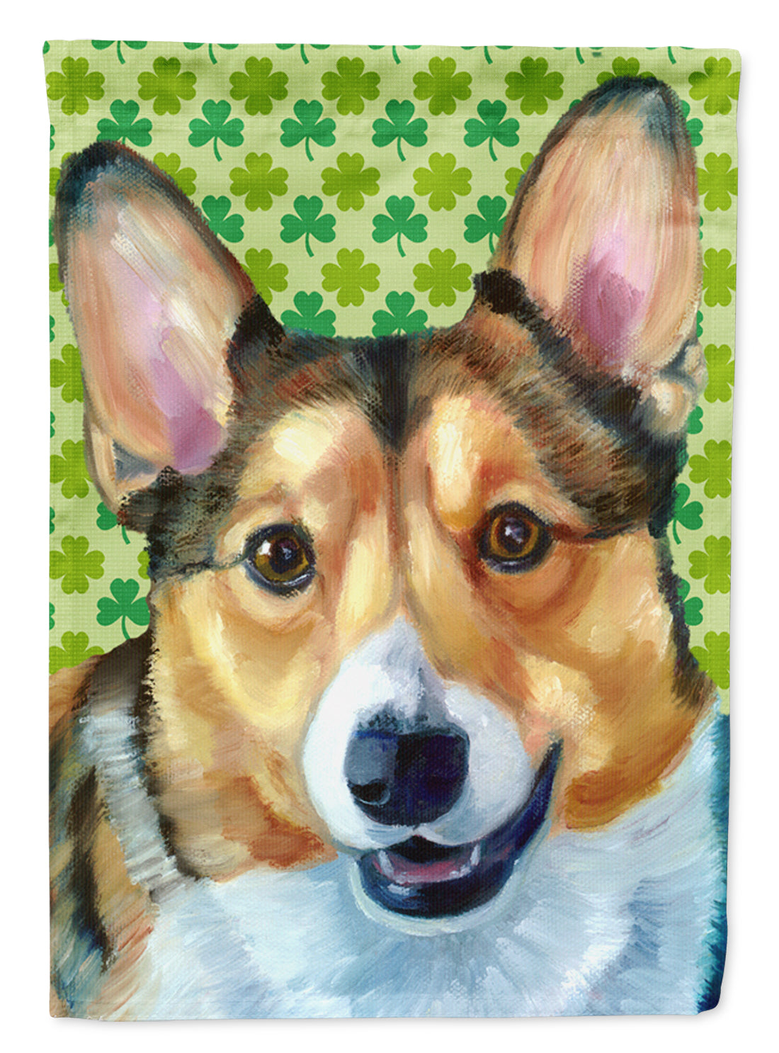 Corgi St. Patrick's Day Shamrock Flag Canvas House Size LH9574CHF  the-store.com.