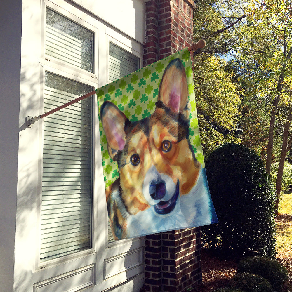 Corgi St. Patrick's Day Shamrock Flag Canvas House Size LH9574CHF  the-store.com.