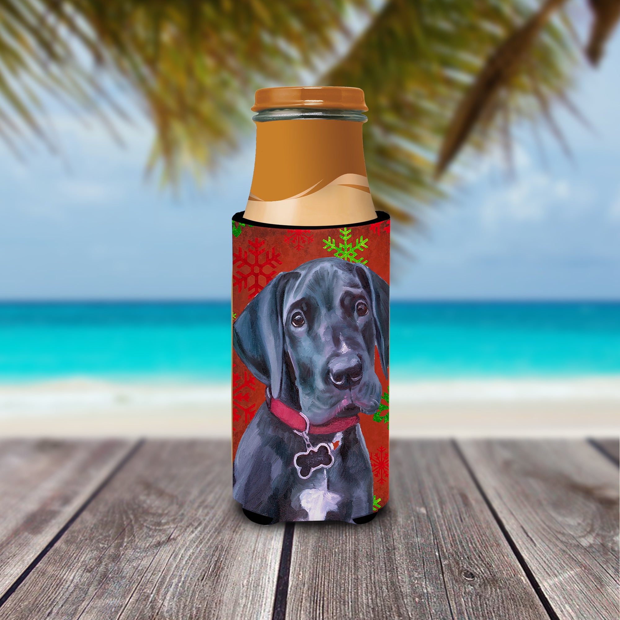 Black Great Dane Puppy Red Snowflakes Holiday Christmas Ultra Beverage Insulators for slim cans LH9579MUK  the-store.com.