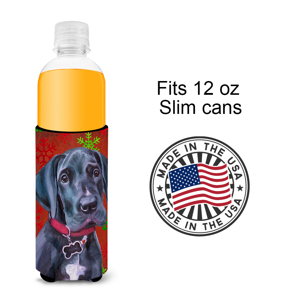 Black Great Dane Puppy Red Snowflakes Holiday Christmas Ultra Beverage Insulators for slim cans LH9579MUK  the-store.com.