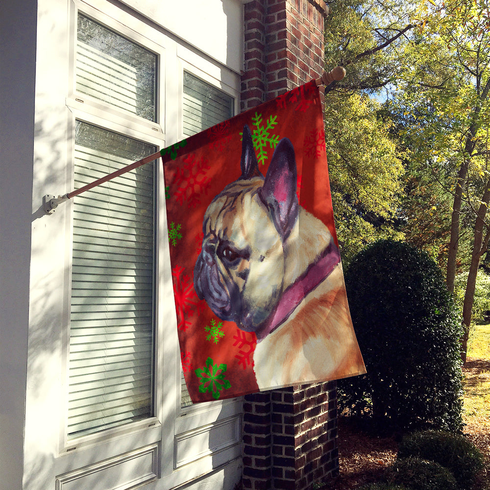 French Bulldog Frenchie Red Snowflakes Holiday Christmas Flag Canvas House Size LH9580CHF  the-store.com.