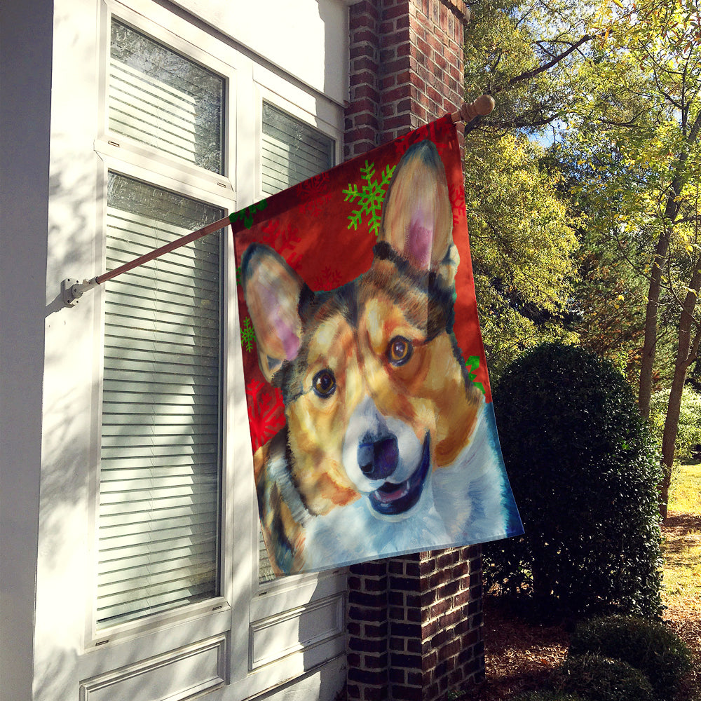 Corgi Red Snowflakes Holiday Christmas Flag Canvas House Size LH9581CHF  the-store.com.