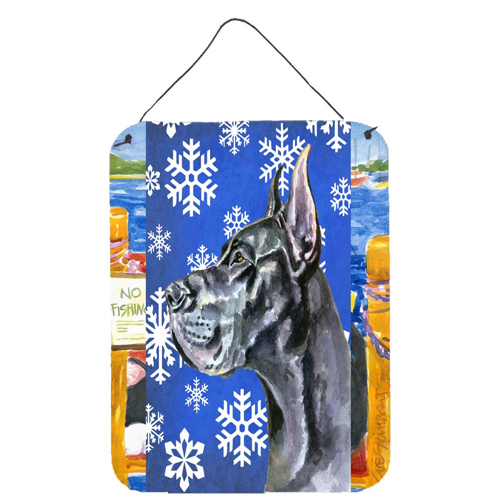 Black Great Dane Winter Snowflakes Holiday Wall or Door Hanging Prints LH9585DS1216 by Caroline's Treasures