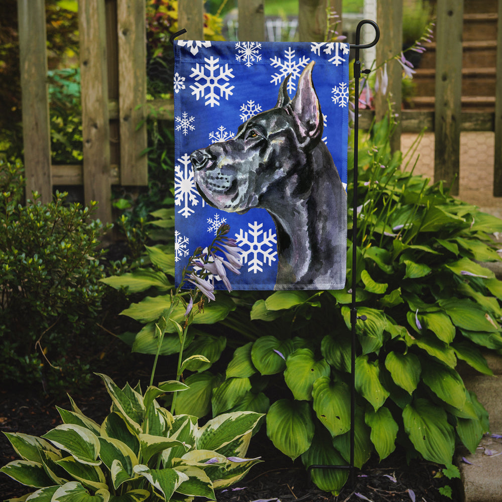 Black Great Dane Winter Snowflakes Holiday Flag Garden Size LH9585GF  the-store.com.