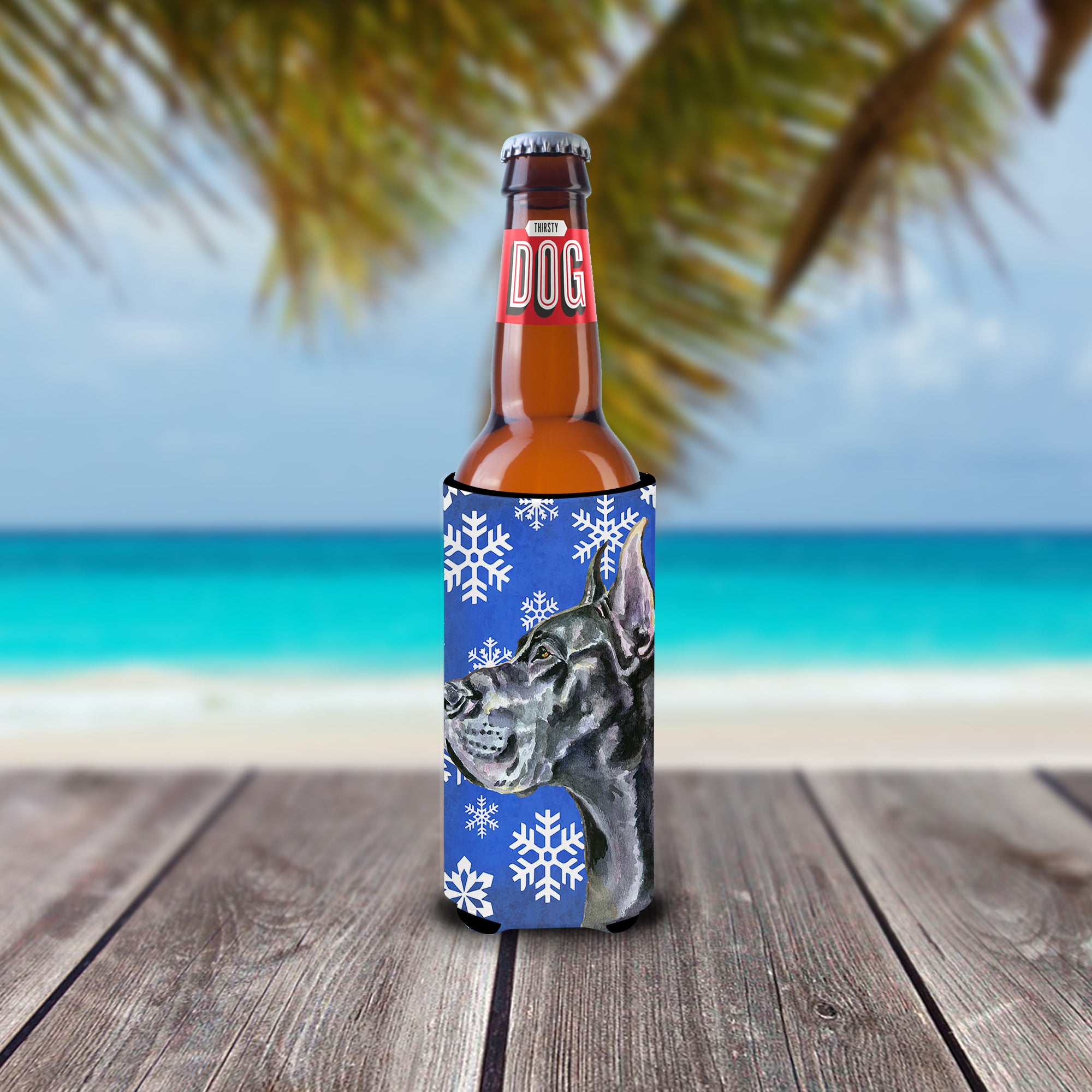 Black Great Dane Winter Snowflakes Holiday Ultra Beverage Insulators for slim cans LH9585MUK  the-store.com.