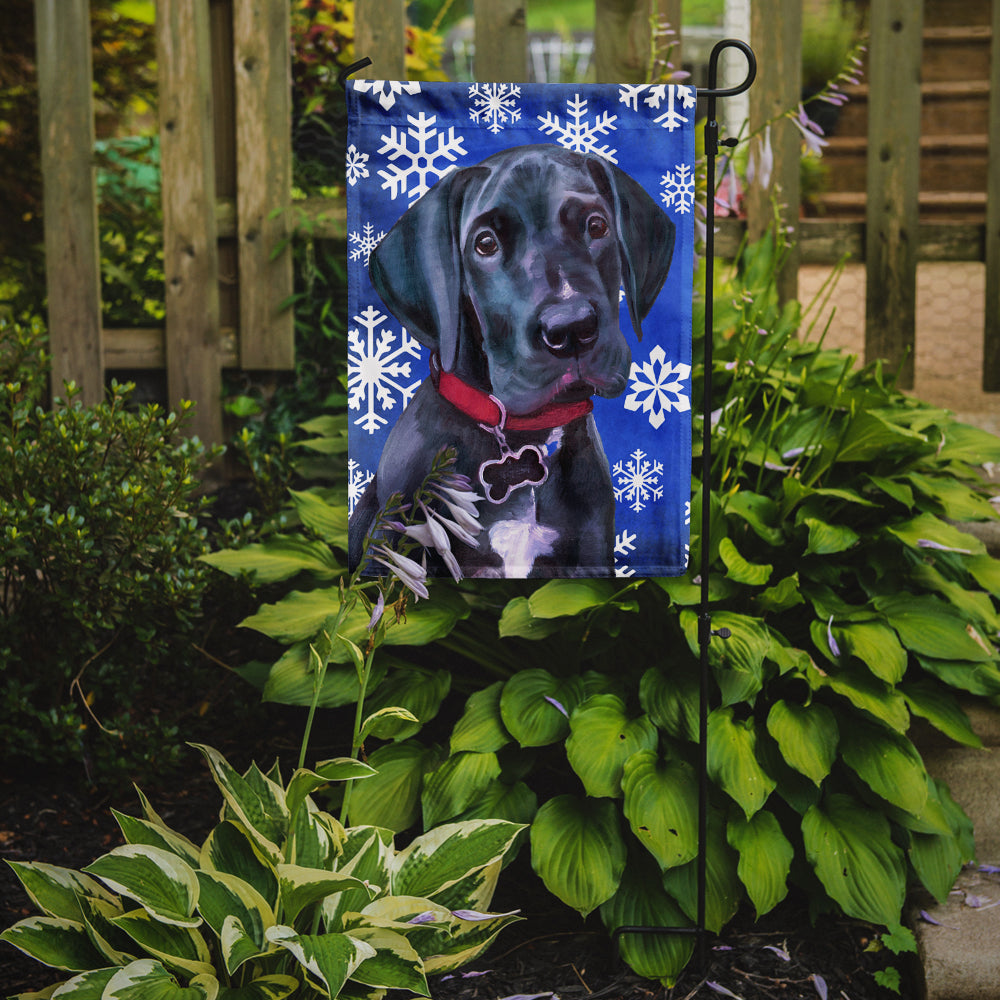 Black Great Dane Puppy Winter Snowflakes Holiday Flag Garden Size LH9586GF  the-store.com.