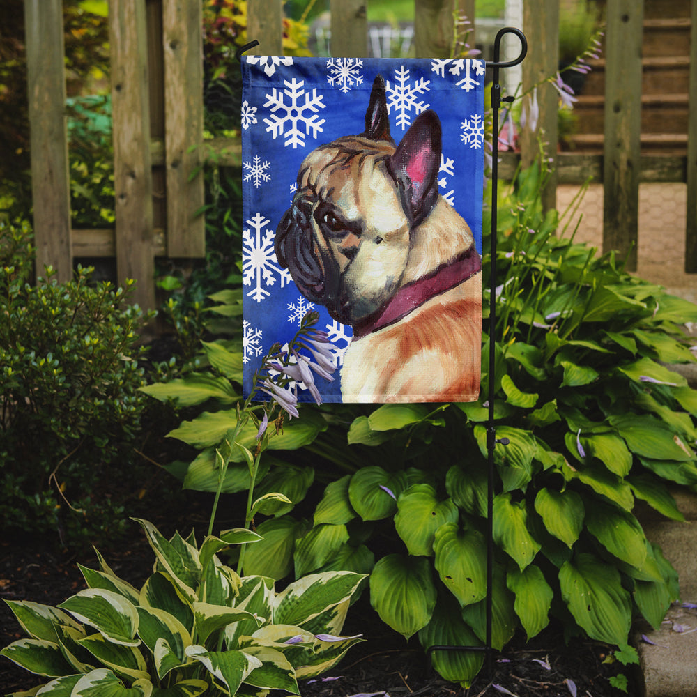 French Bulldog Frenchie Winter Snowflakes Holiday Flag Garden Size LH9587GF  the-store.com.