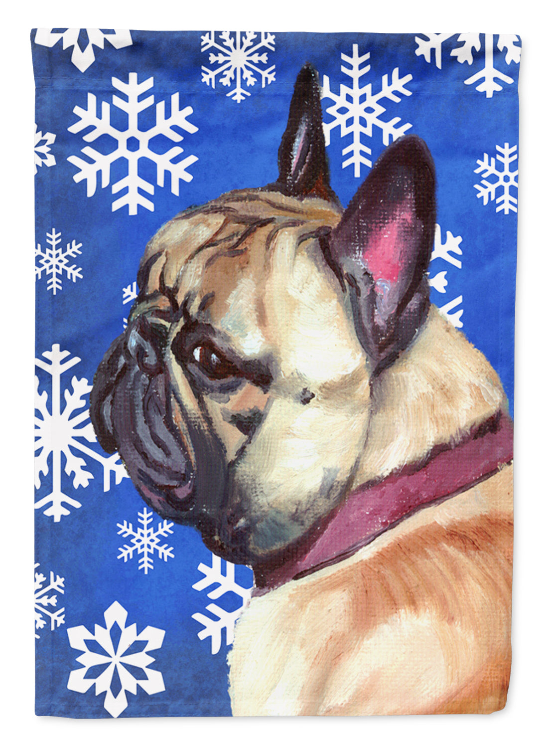 French Bulldog Frenchie Winter Snowflakes Holiday Flag Garden Size LH9587GF  the-store.com.