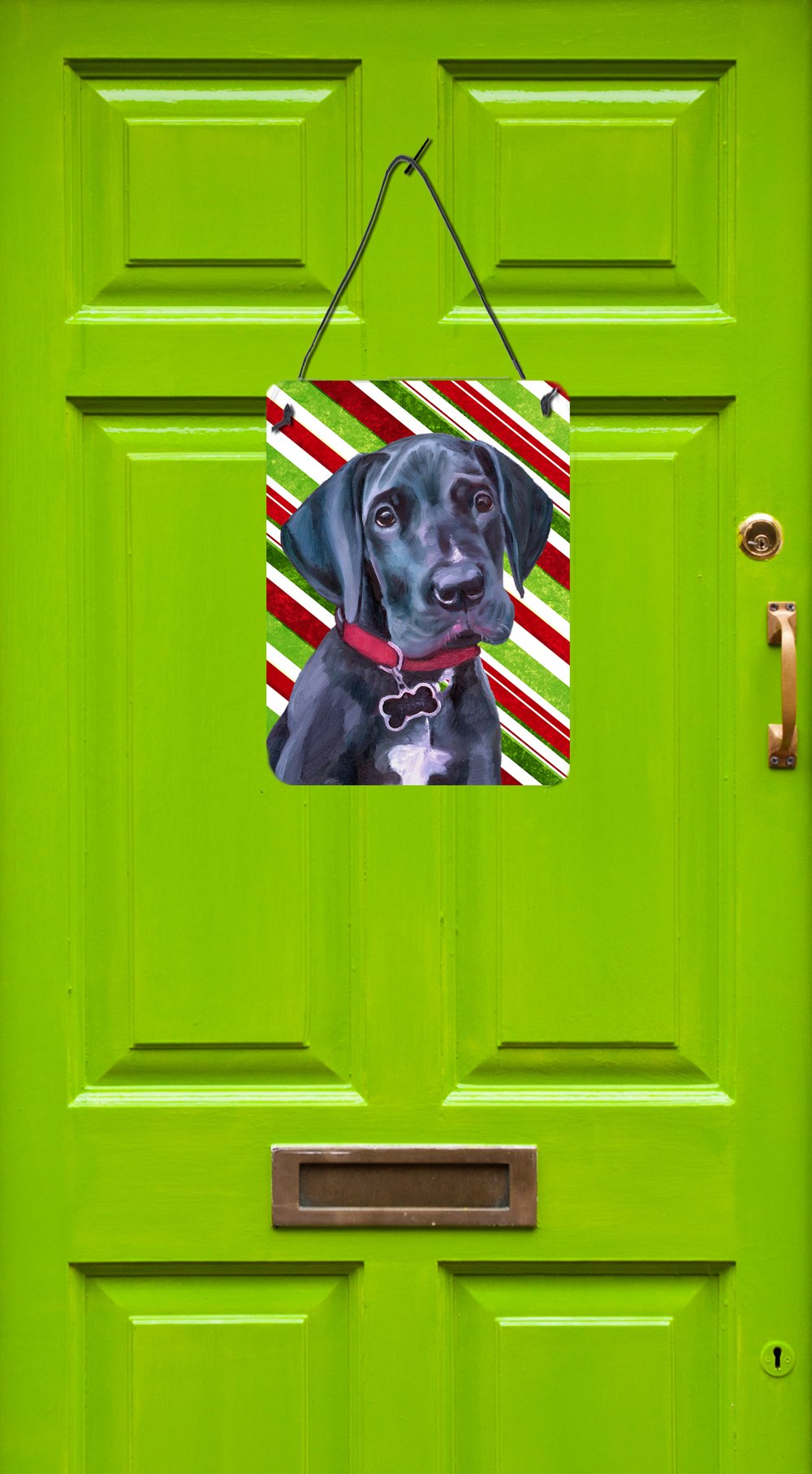 Black Great Dane Puppy Candy Cane Holiday Christmas Wall or Door Hanging Prints LH9593DS1216 by Caroline's Treasures