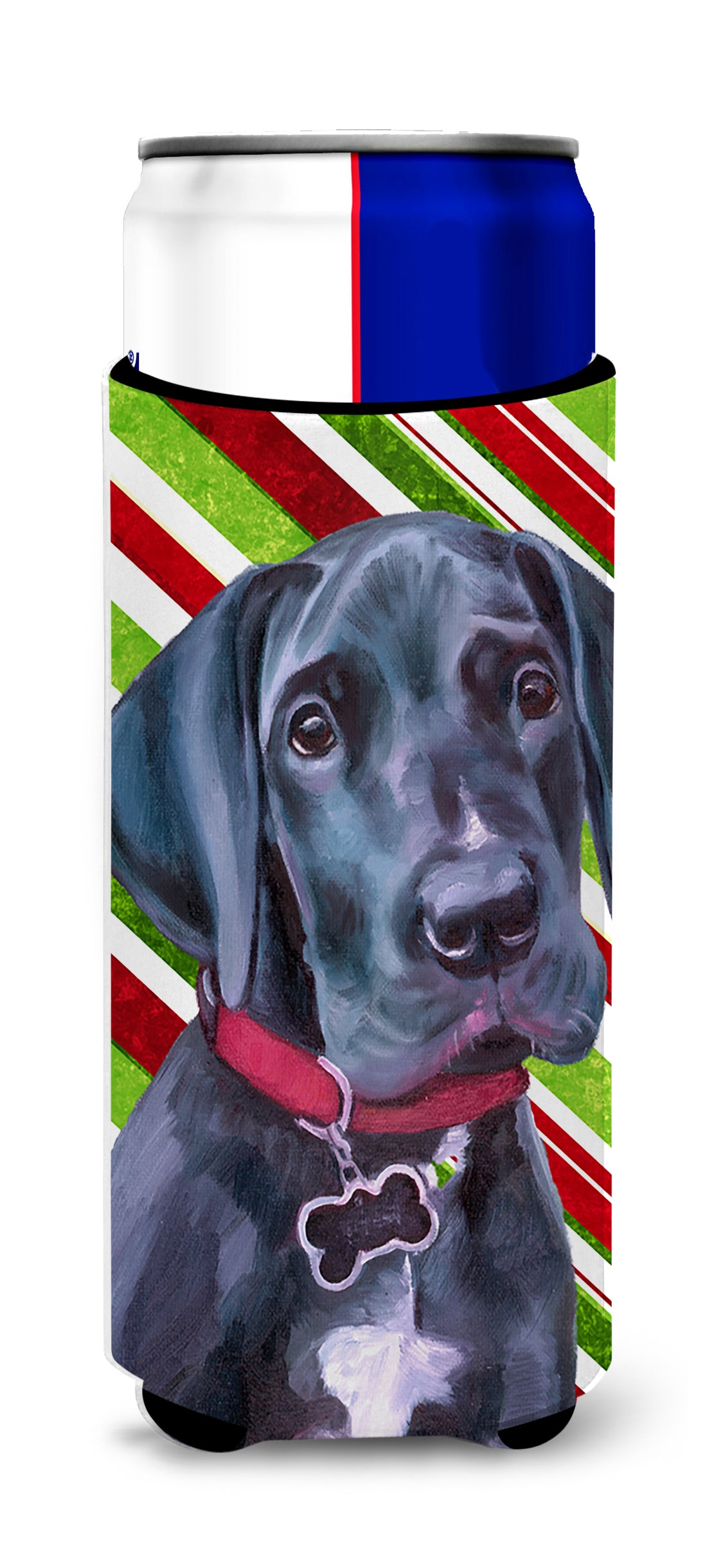 Black Great Dane Puppy Candy Cane Holiday Christmas Ultra Beverage Insulators for slim cans LH9593MUK  the-store.com.