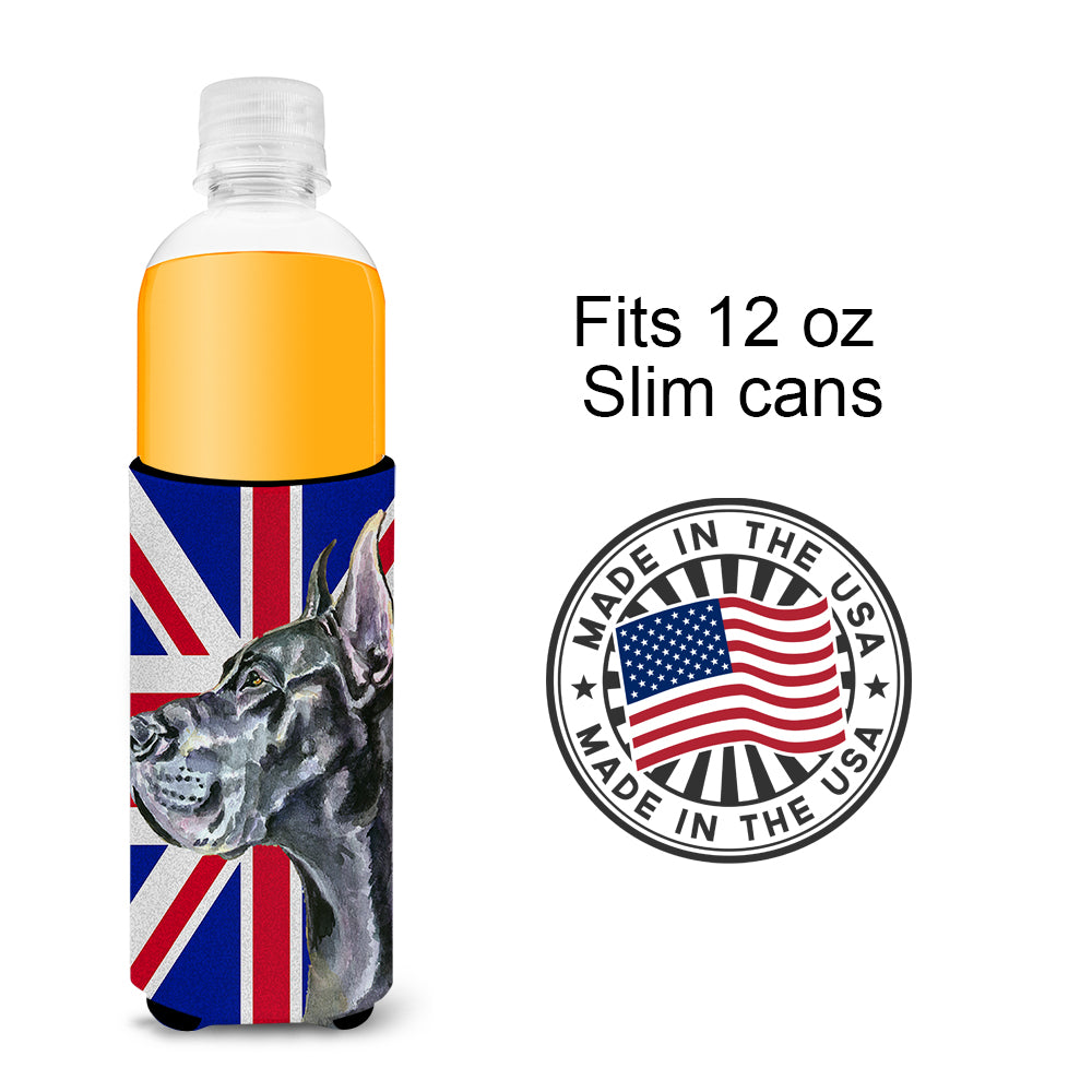 Black Great Dane with English Union Jack British Flag Ultra Beverage Insulators for slim cans LH9599MUK  the-store.com.