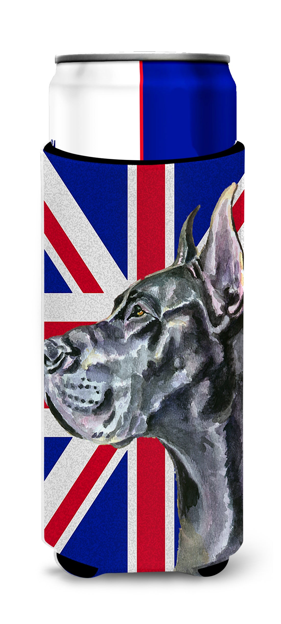 Black Great Dane with English Union Jack British Flag Ultra Beverage Insulators for slim cans LH9599MUK  the-store.com.