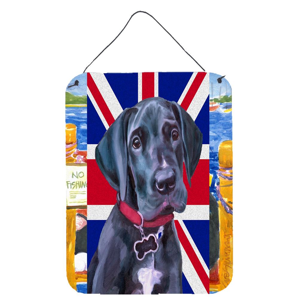 Black Great Dane Puppy with English Union Jack British Flag Wall or Door Hanging Prints LH9600DS1216 by Caroline's Treasures