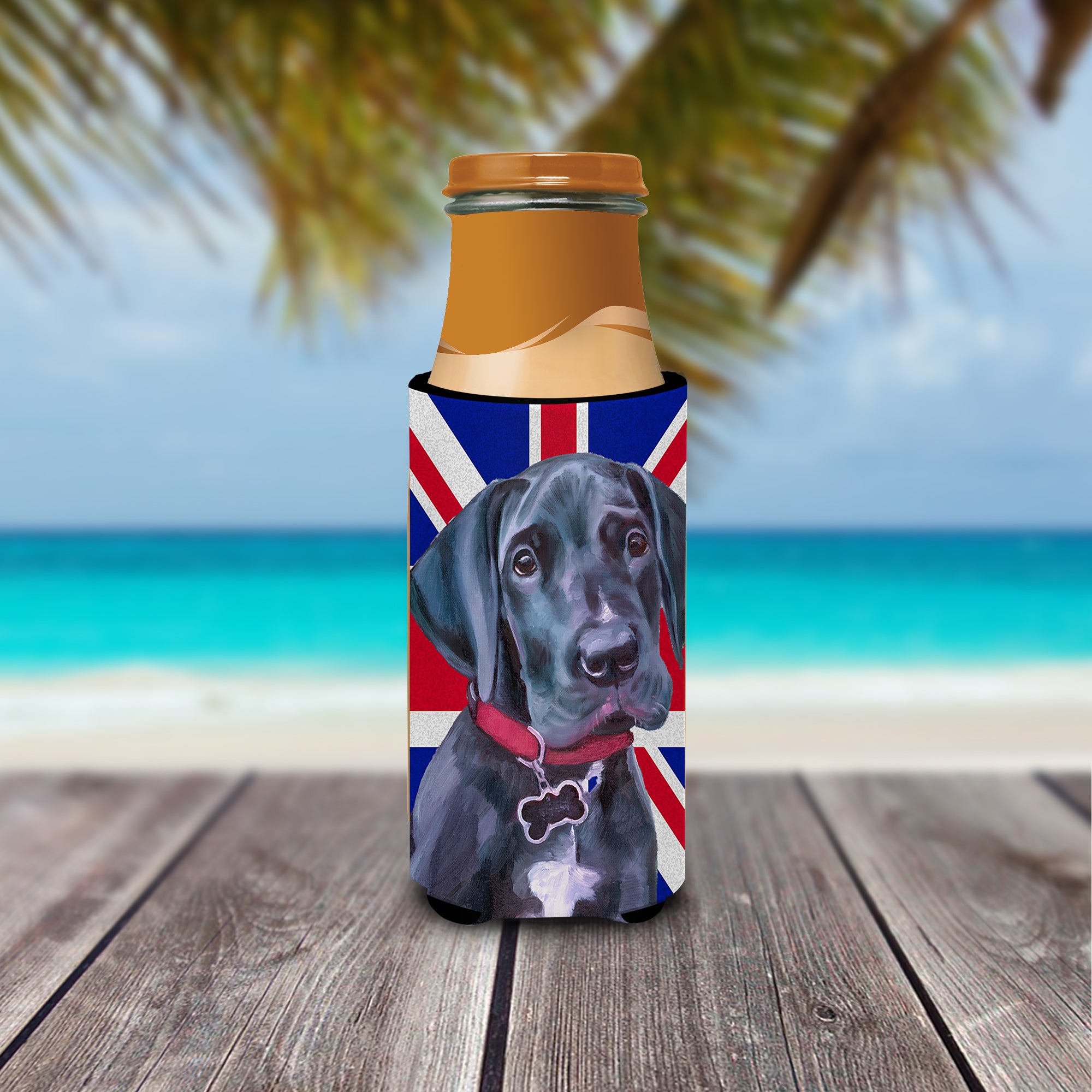 Black Great Dane Puppy with English Union Jack British Flag Ultra Beverage Insulators for slim cans LH9600MUK  the-store.com.