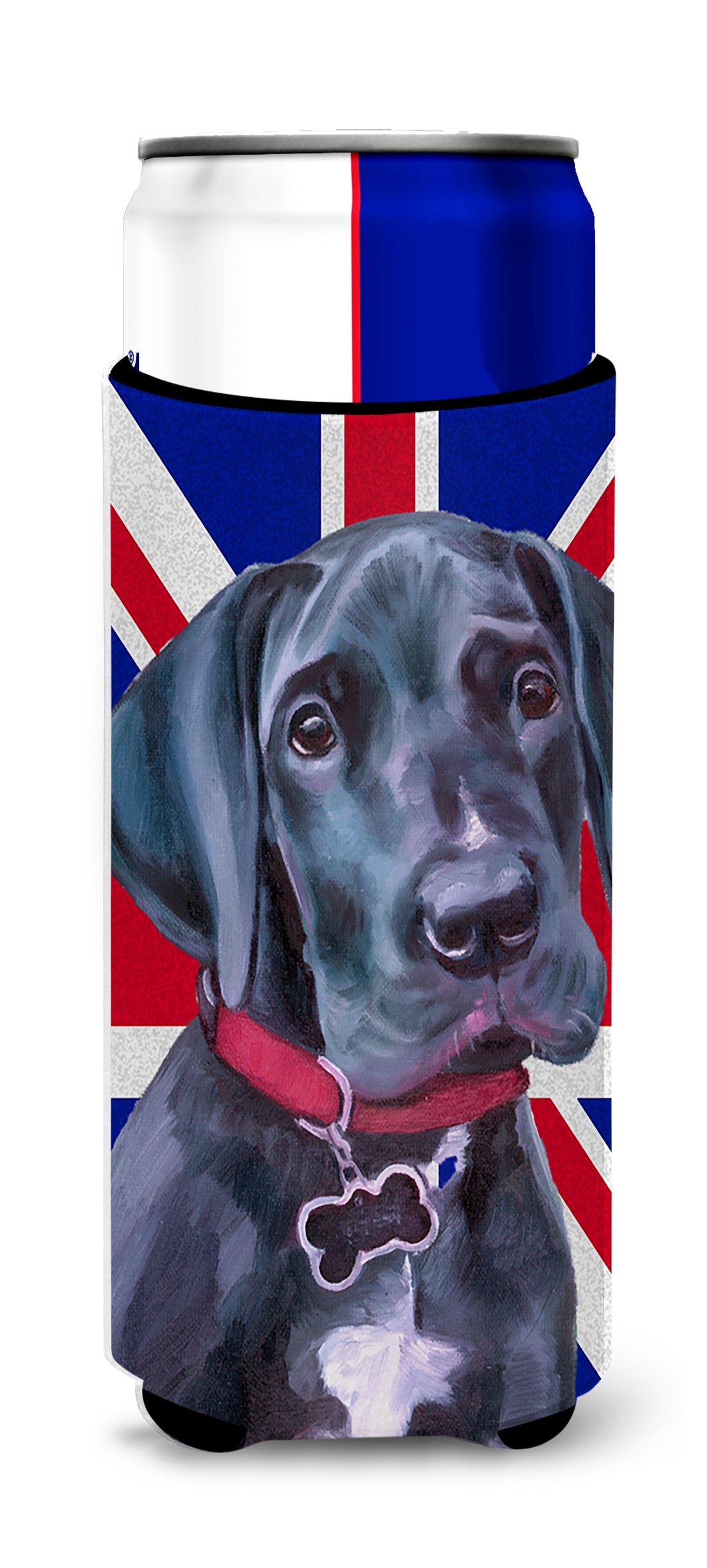 Black Great Dane Puppy with English Union Jack British Flag Ultra Beverage Insulators for slim cans LH9600MUK  the-store.com.