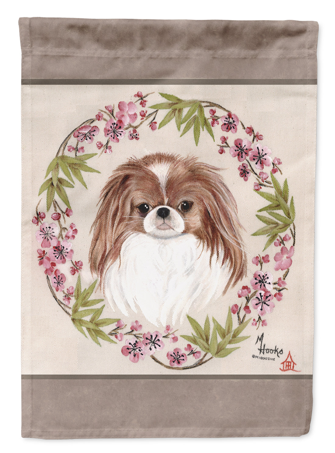 Japanese Chin Wreath of Flowers Flag Garden Size MH1009GF.