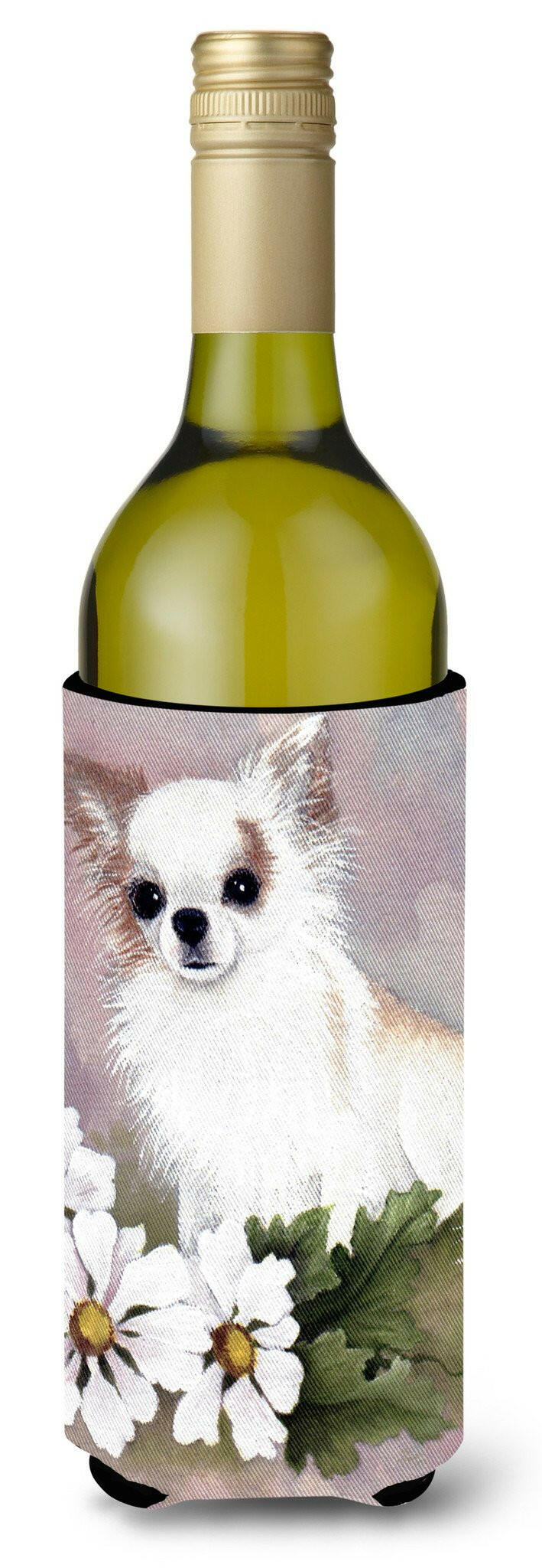 Chihuahua White Flowers Wine Bottle Beverage Insulator Hugger MH1019LITERK by Caroline&#39;s Treasures