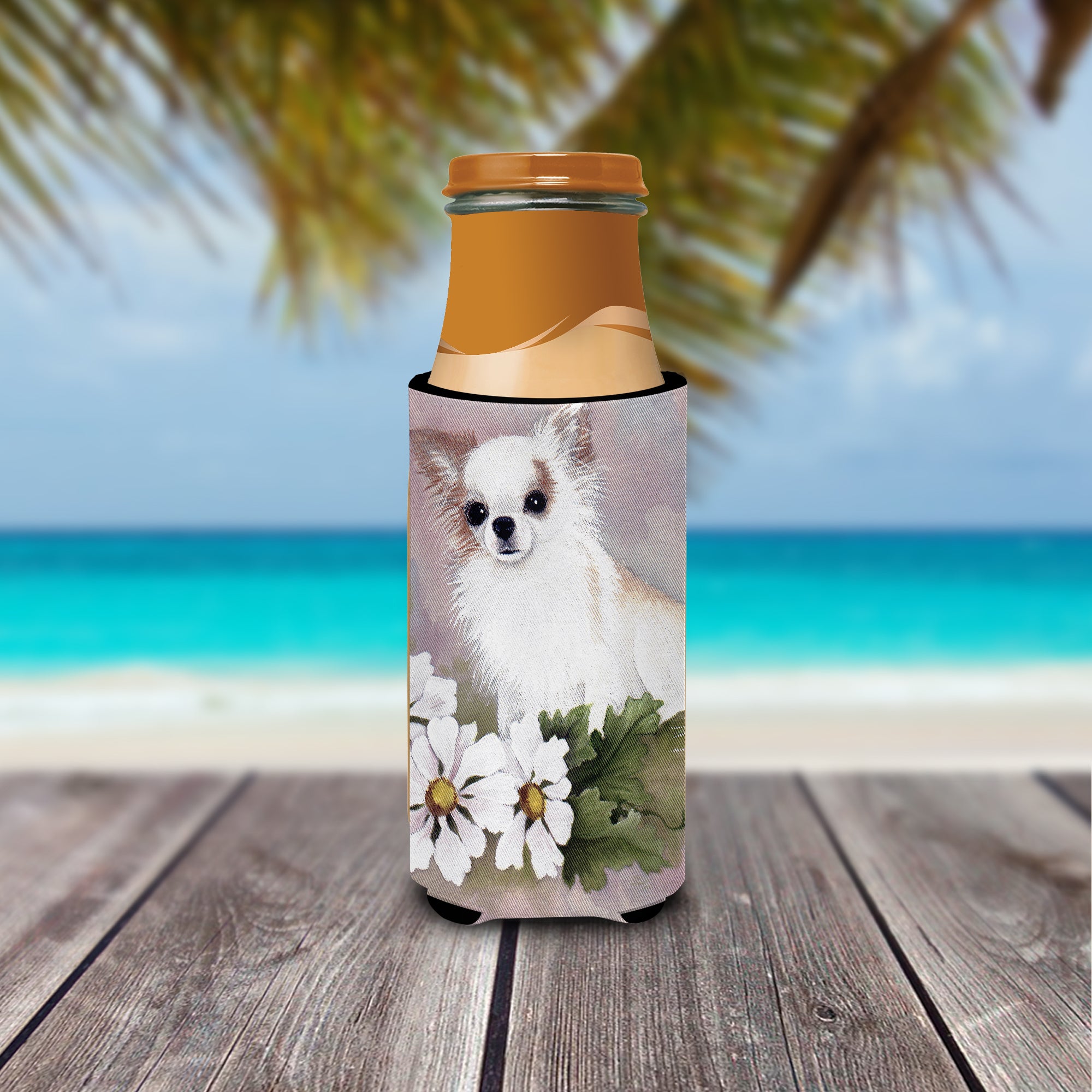 Chihuahua White Flowers Ultra Beverage Insulators for slim cans MH1019MUK  the-store.com.