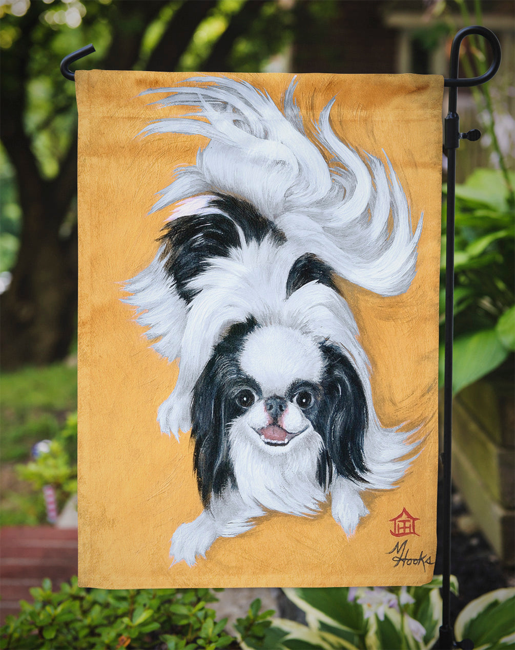 Japanese Chin Black White Play Flag Garden Size MH1034GF.