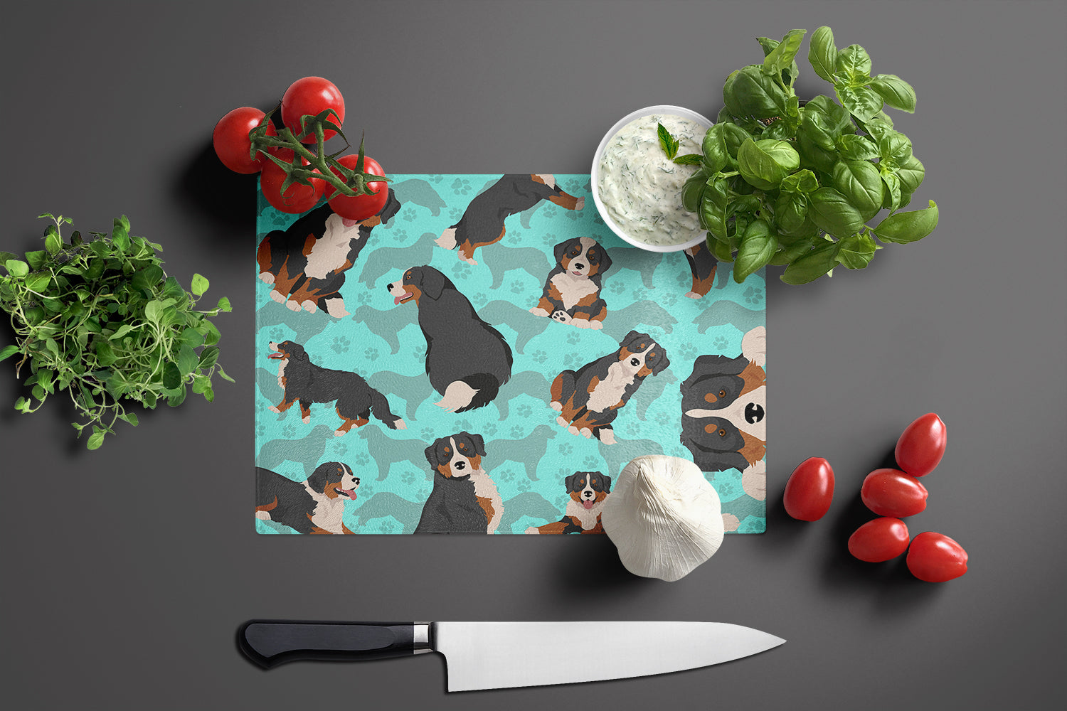 Bernese Mountain Dog Glass Cutting Board Large - the-store.com