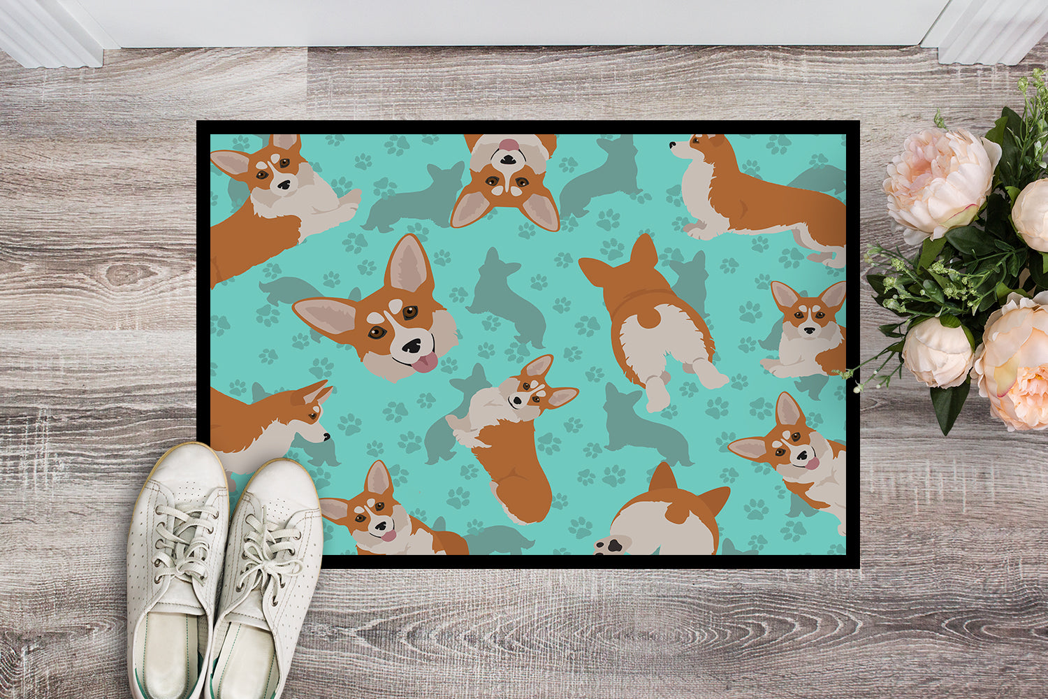 Red and White Pembroke Corgi Indoor or Outdoor Mat 24x36 - the-store.com