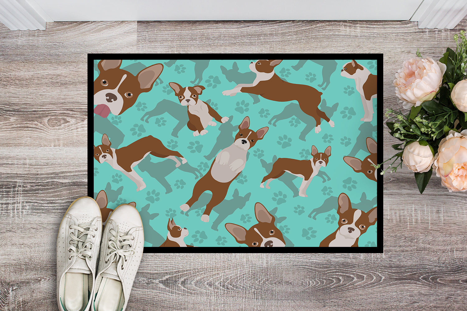 Buy this Red Boston Terrier Indoor or Outdoor Mat 24x36