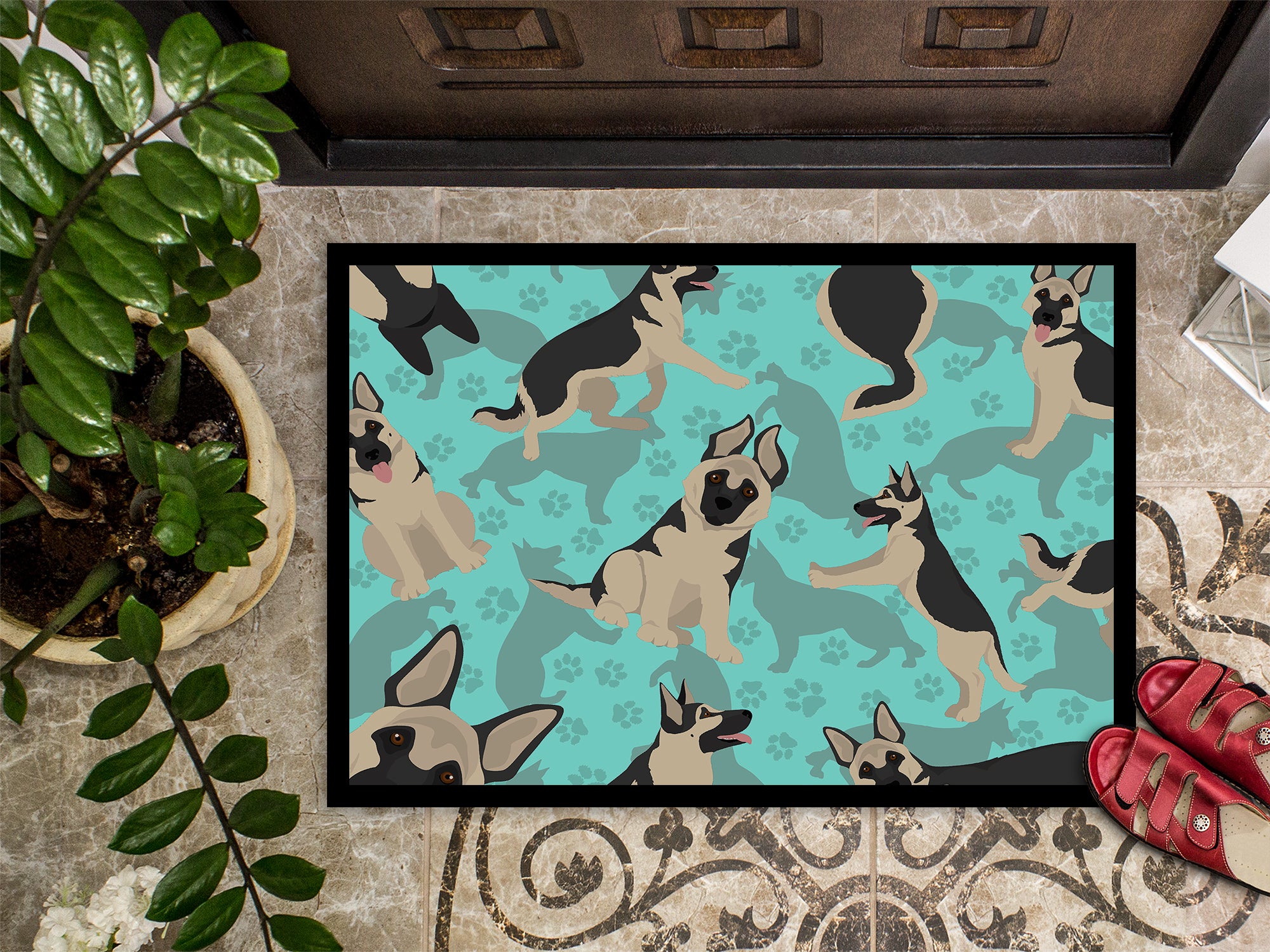 Black and Silver German Shepherd Indoor or Outdoor Mat 24x36 - the-store.com