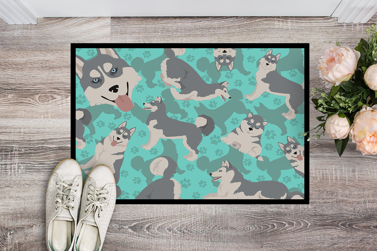 Buy this Grey Siberian Husky Indoor or Outdoor Mat 24x36