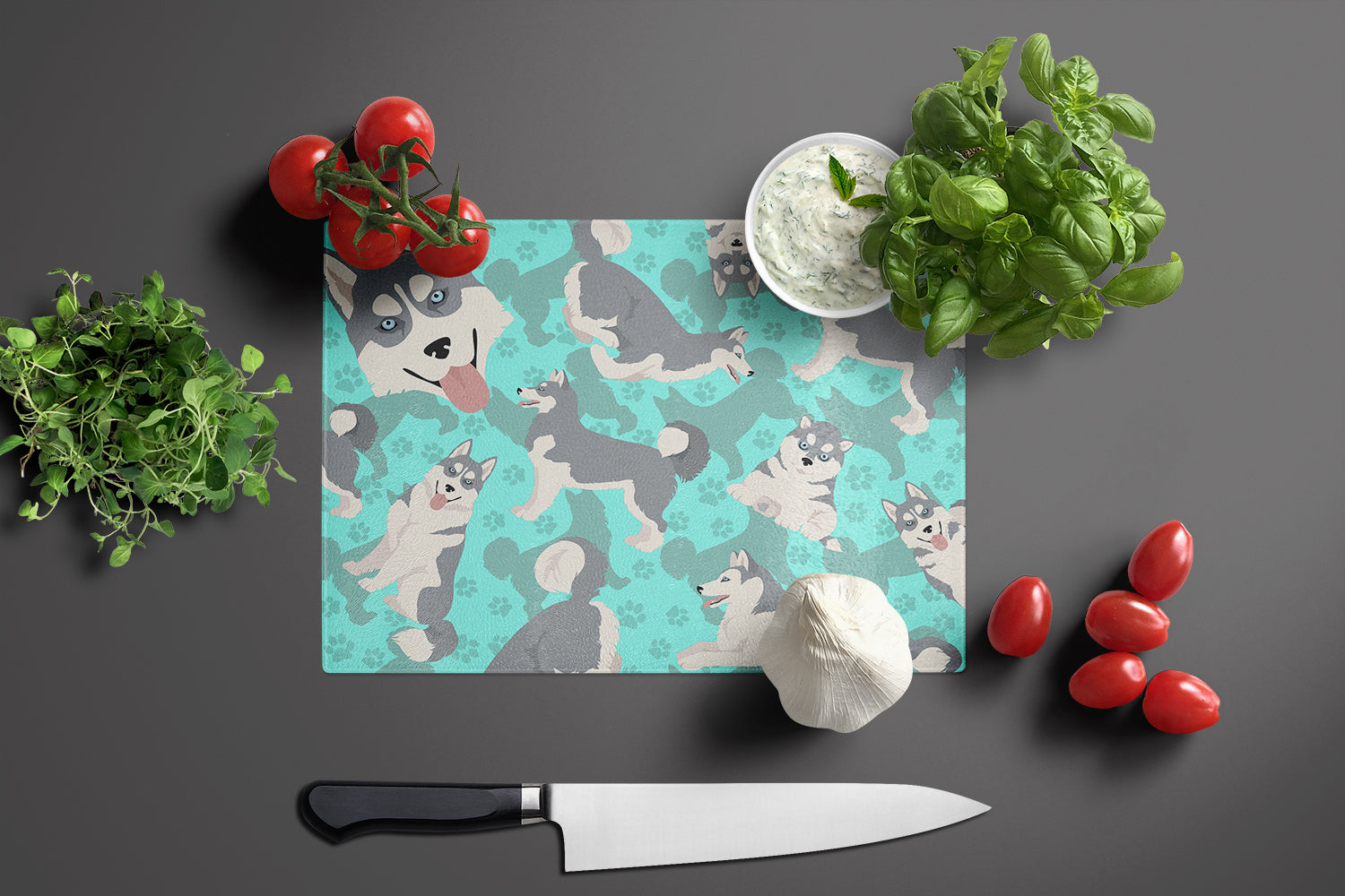 Grey Siberian Husky Glass Cutting Board Large - the-store.com