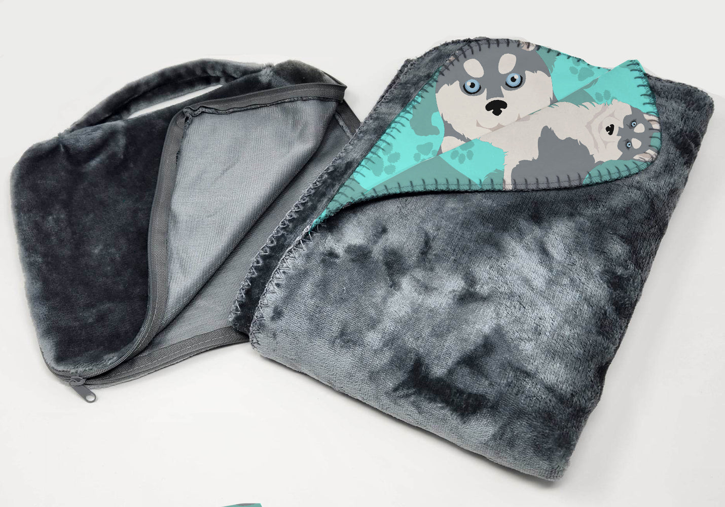 Grey Siberian Husky Soft Travel Blanket with Bag - the-store.com