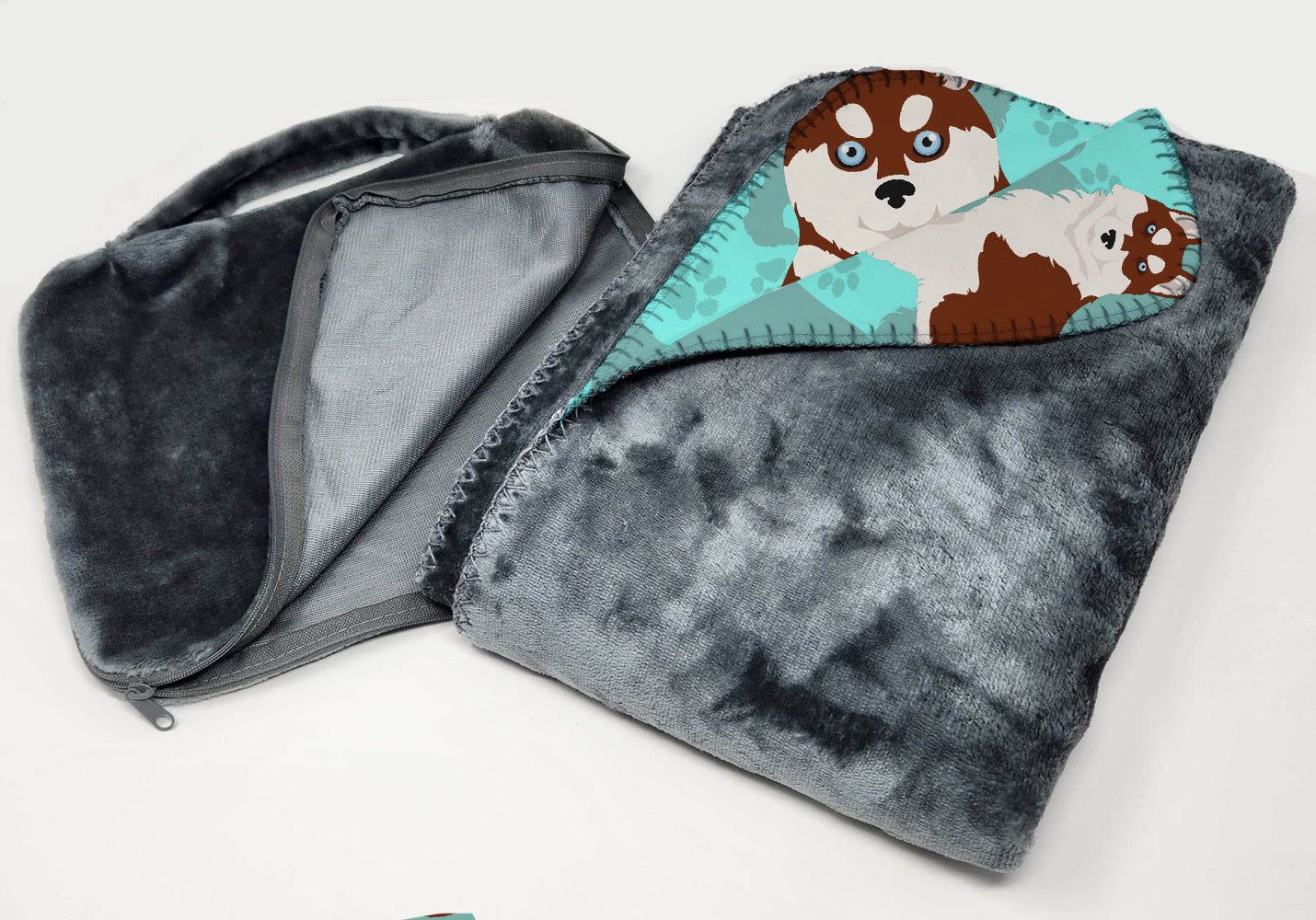 Red Siberian Husky Soft Travel Blanket with Bag - the-store.com