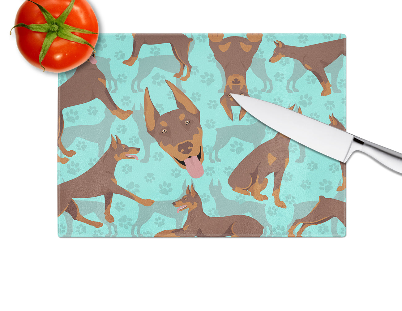 Red Doberman Pinscher Glass Cutting Board Large - the-store.com