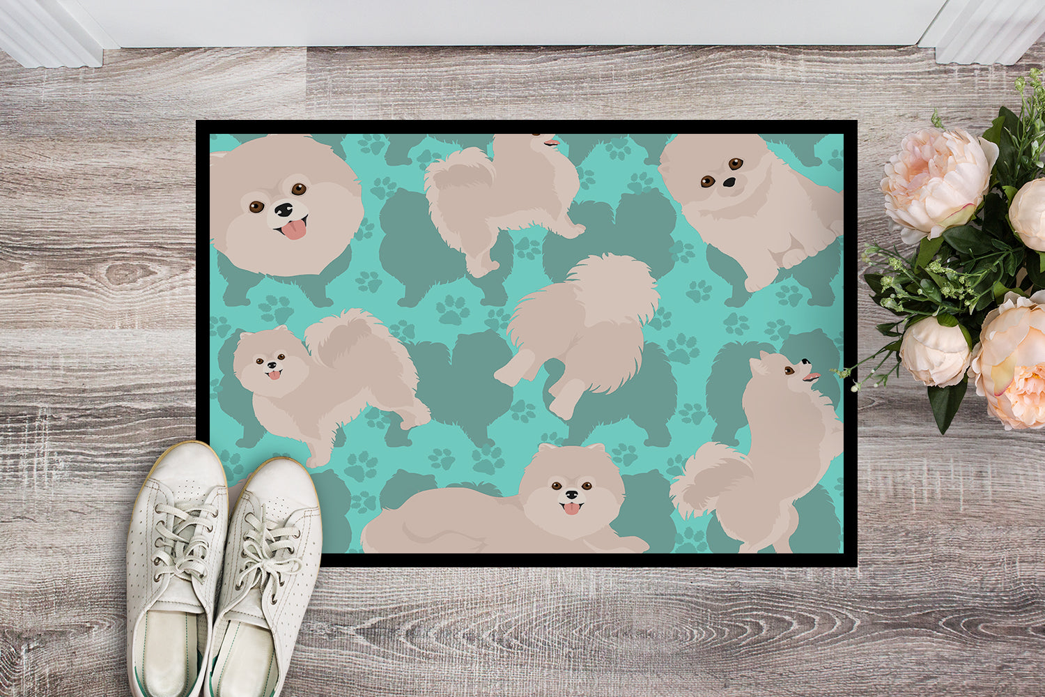 Buy this White Pomeranian Indoor or Outdoor Mat 24x36