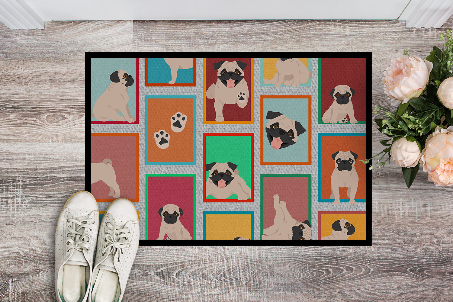 Lots of Fawn Pug Indoor or Outdoor Mat 18x27 - the-store.com