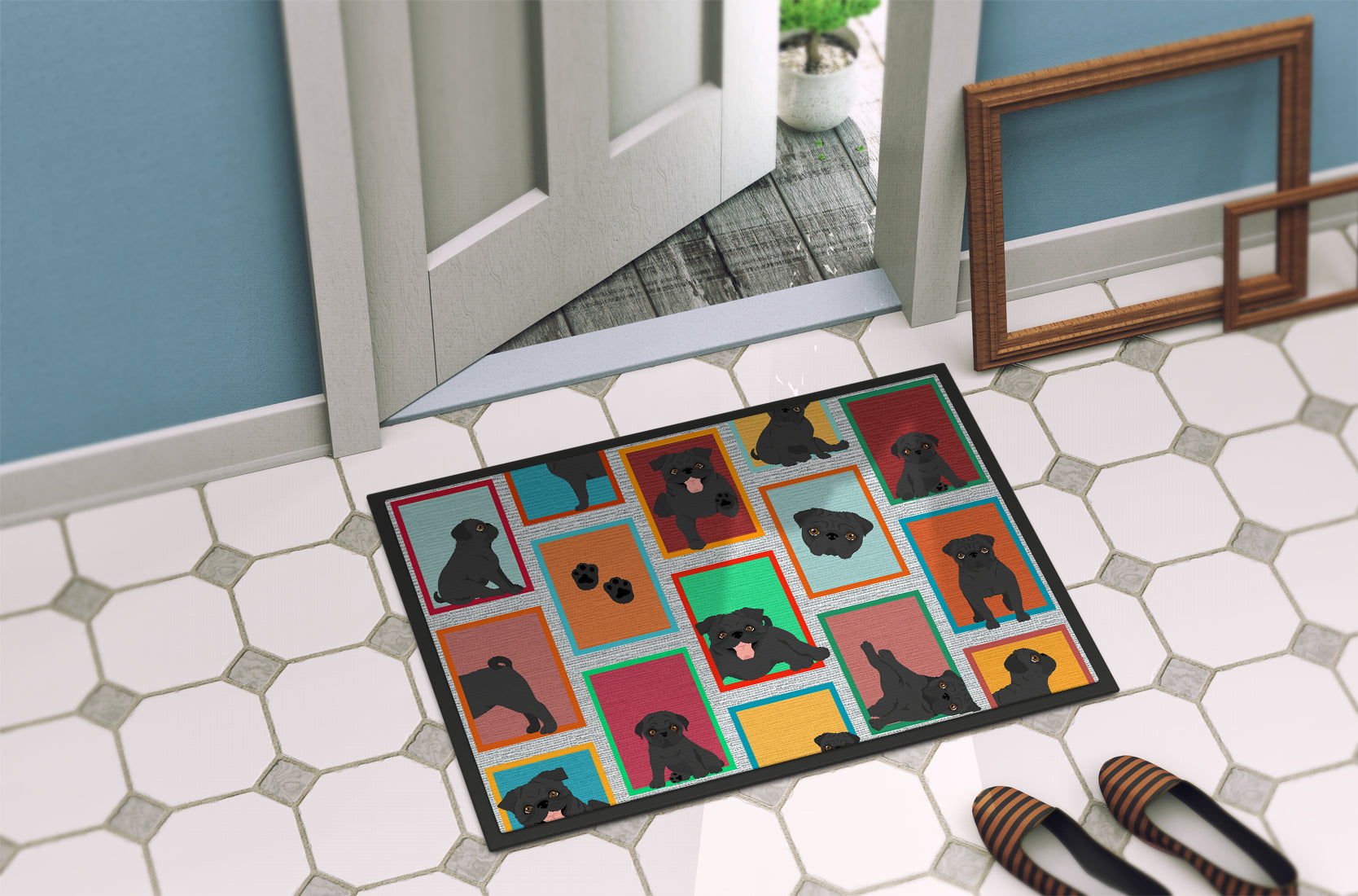 Lots of Black Pug Indoor or Outdoor Mat 24x36 - the-store.com