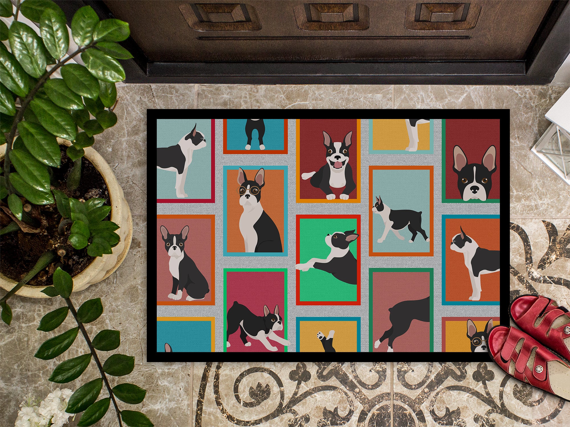 Lots of Boston Terrier Indoor or Outdoor Mat 18x27 - the-store.com