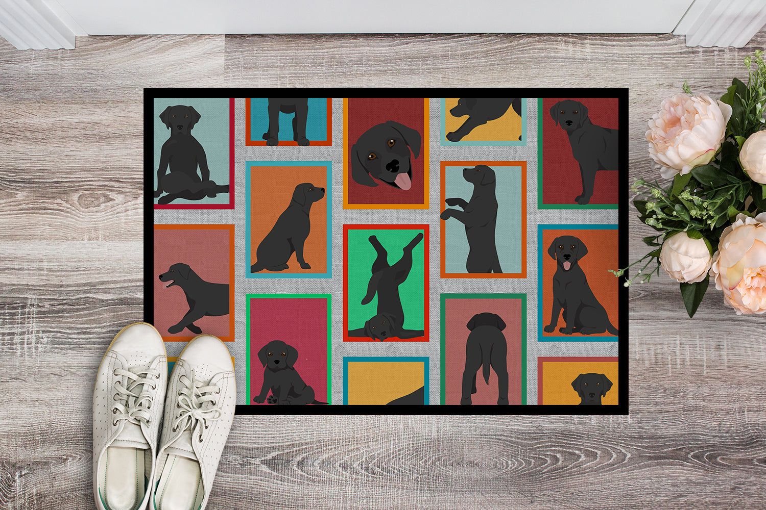 Lots of Black Labrador Retriever Indoor or Outdoor Mat 24x36 - the-store.com