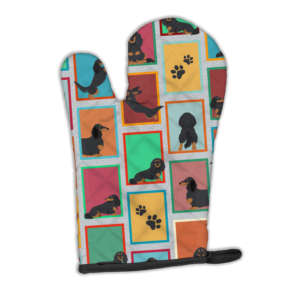 Lots of Longhaired Black Tan Dachshund Oven Mitt  the-store.com.