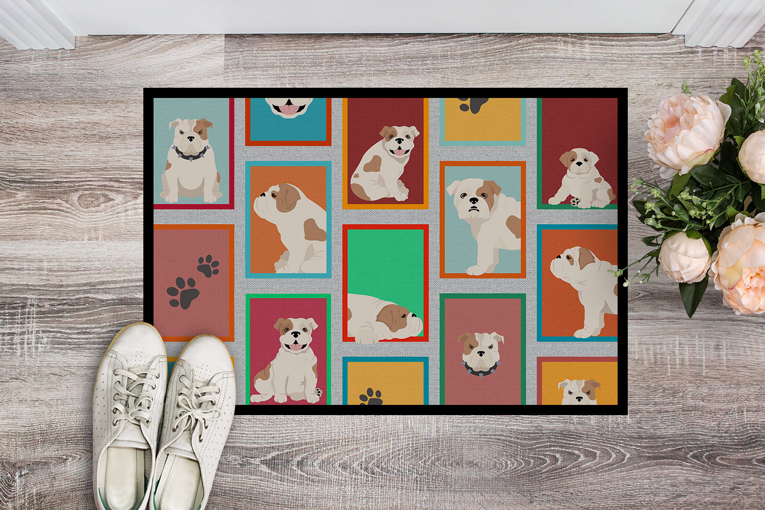 Buy this Lots of Piebald English Bulldog Indoor or Outdoor Mat 24x36