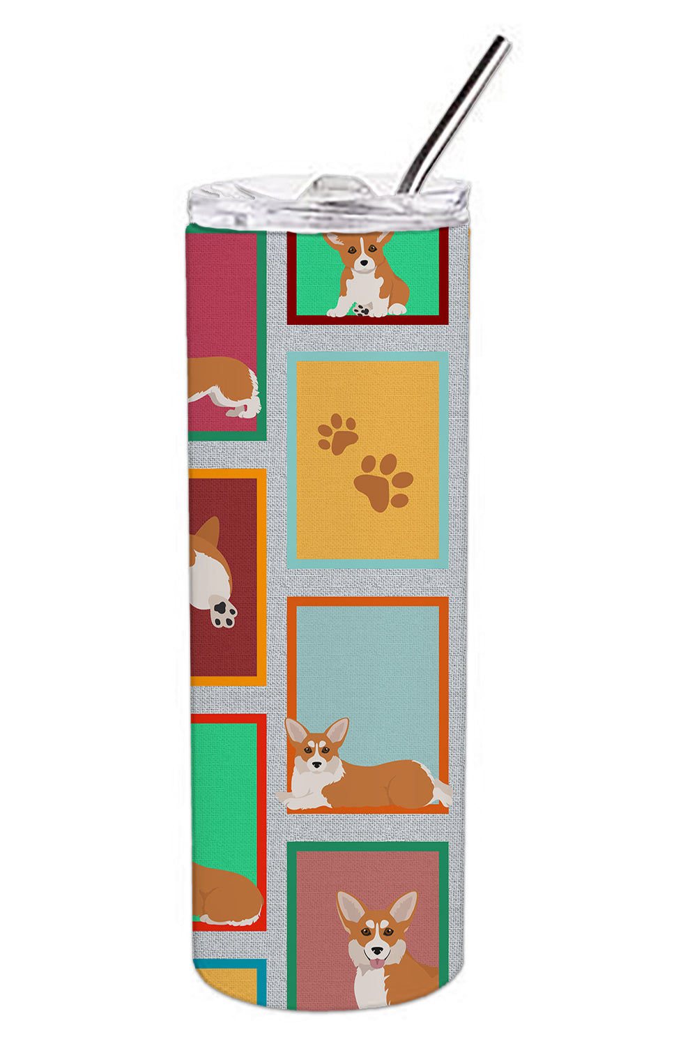 Lots of Red and White Pembroke Corgi Stainless Steel 20 oz Skinny Tumbler - the-store.com