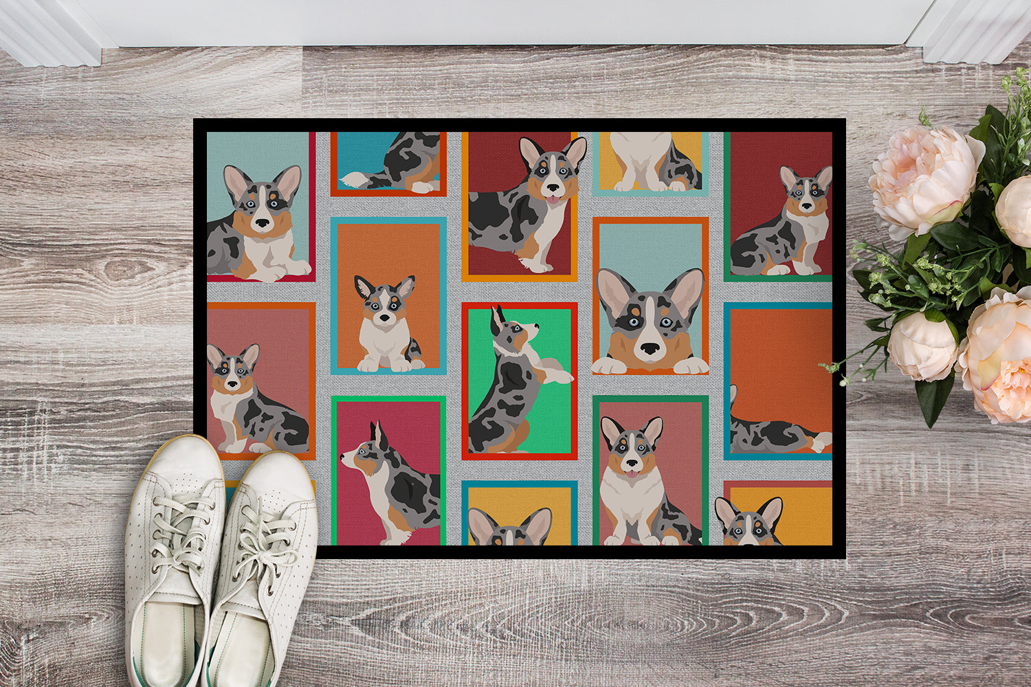 Buy this Lots of Blue Merle Welsh Cardigan Corgi Indoor or Outdoor Mat 24x36