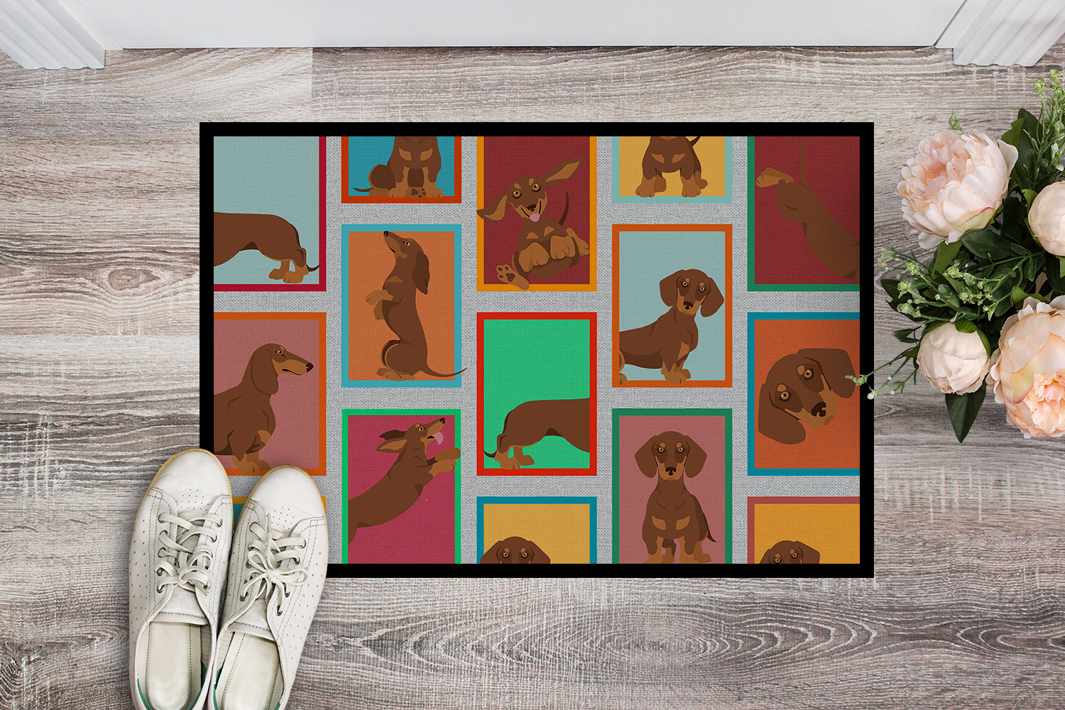 Buy this Lots of Chocolate and Tan Dachshund Indoor or Outdoor Mat 18x27