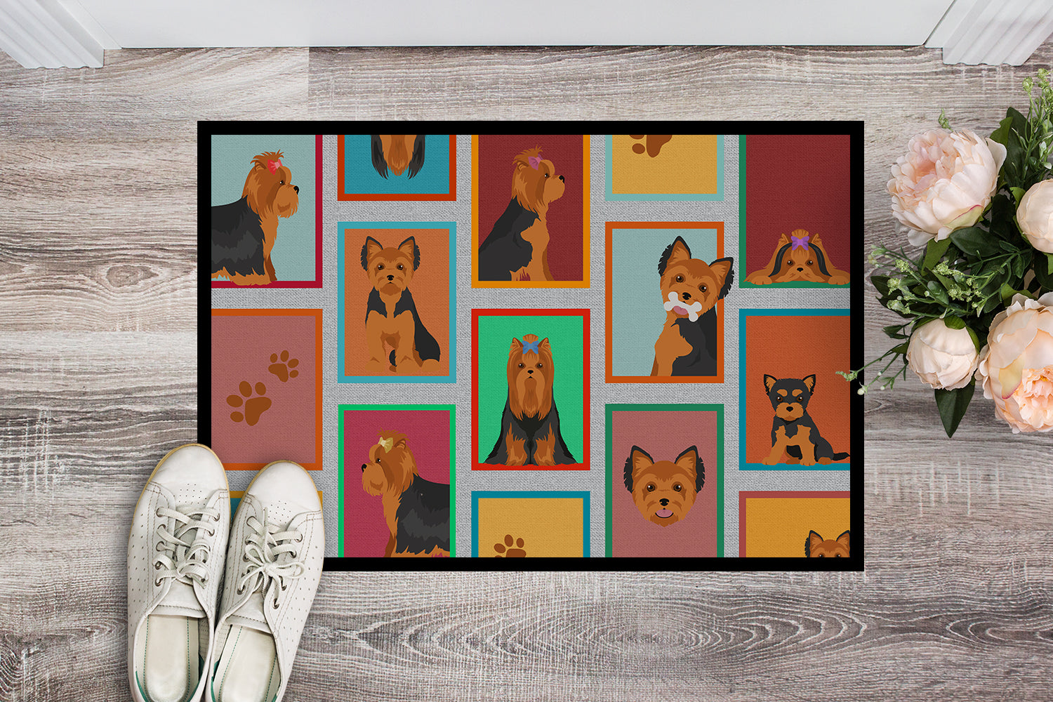 Lots of Black and Tan Yorkie Indoor or Outdoor Mat 24x36 - the-store.com