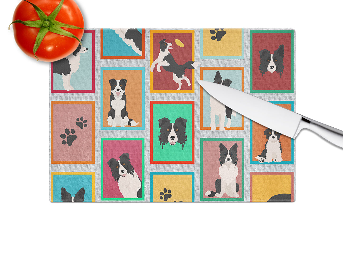 Lots of Border Collie Glass Cutting Board Large - the-store.com