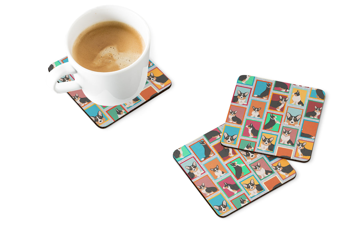 Lots of Tricolor Cardigan Corgi Foam Coaster Set of 4  the-store.com.