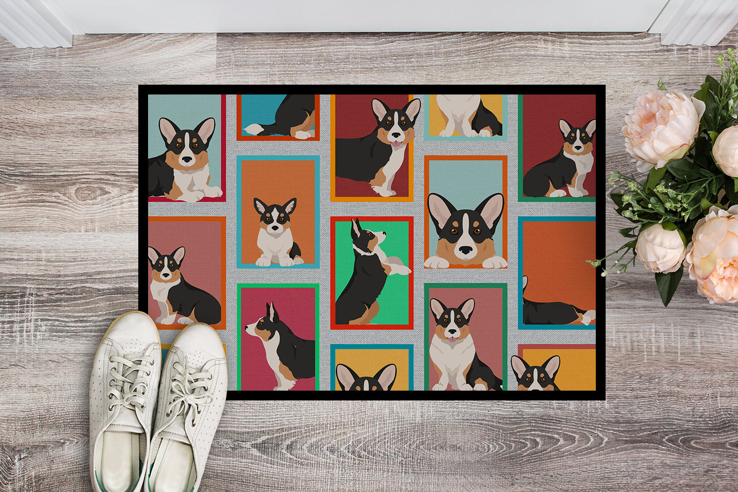 Buy this Lots of Tricolor Cardigan Corgi Indoor or Outdoor Mat 18x27