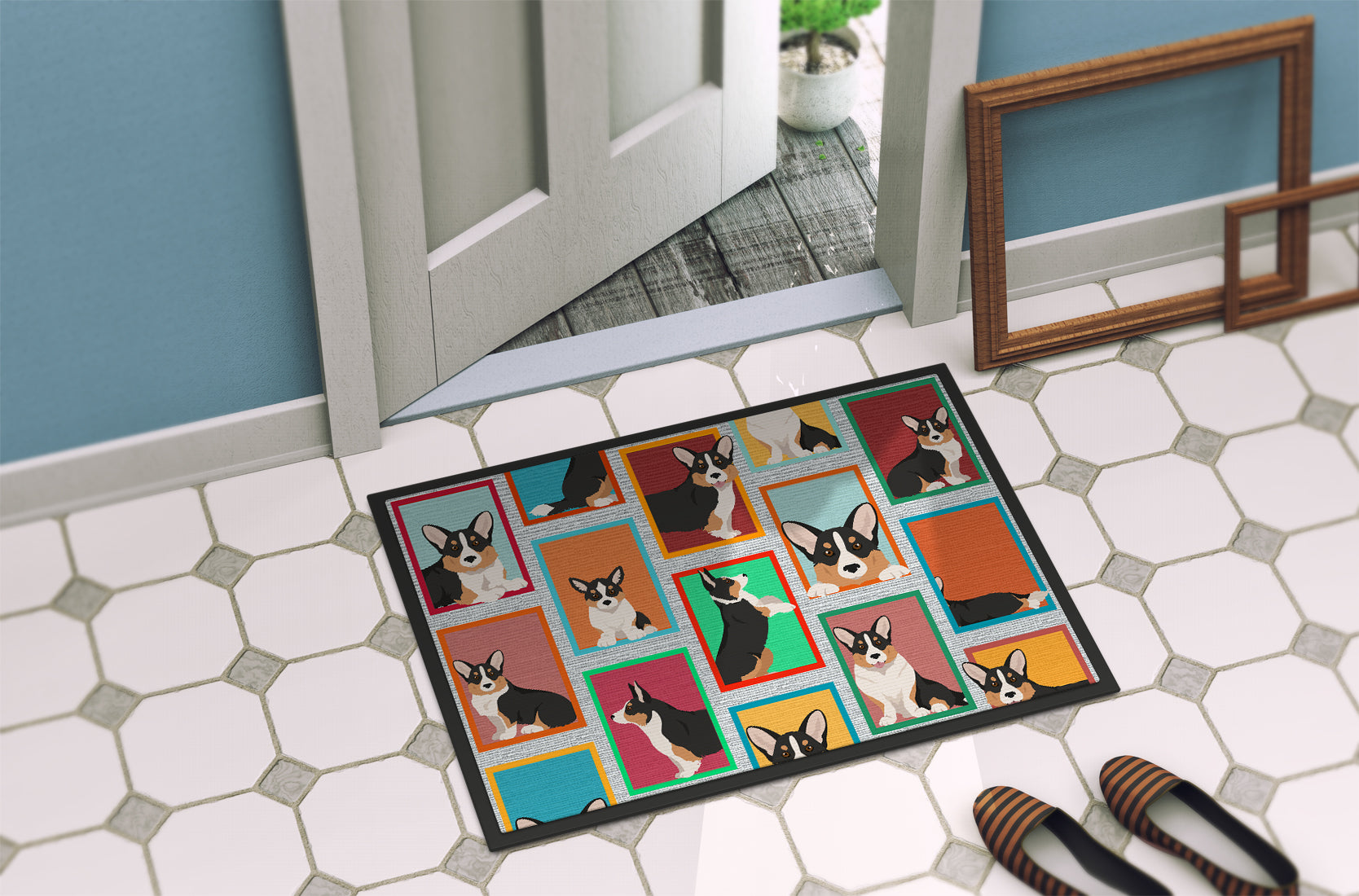 Lots of Tricolor Cardigan Corgi Indoor or Outdoor Mat 18x27 - the-store.com