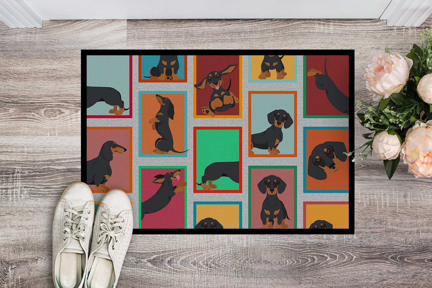 Buy this Lots of Black and Tan Dachshund Indoor or Outdoor Mat 24x36